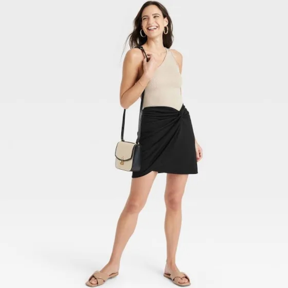 17. Women's Ruched Ponte Mini Skirt - A New Day Black - Picture 2 of 6